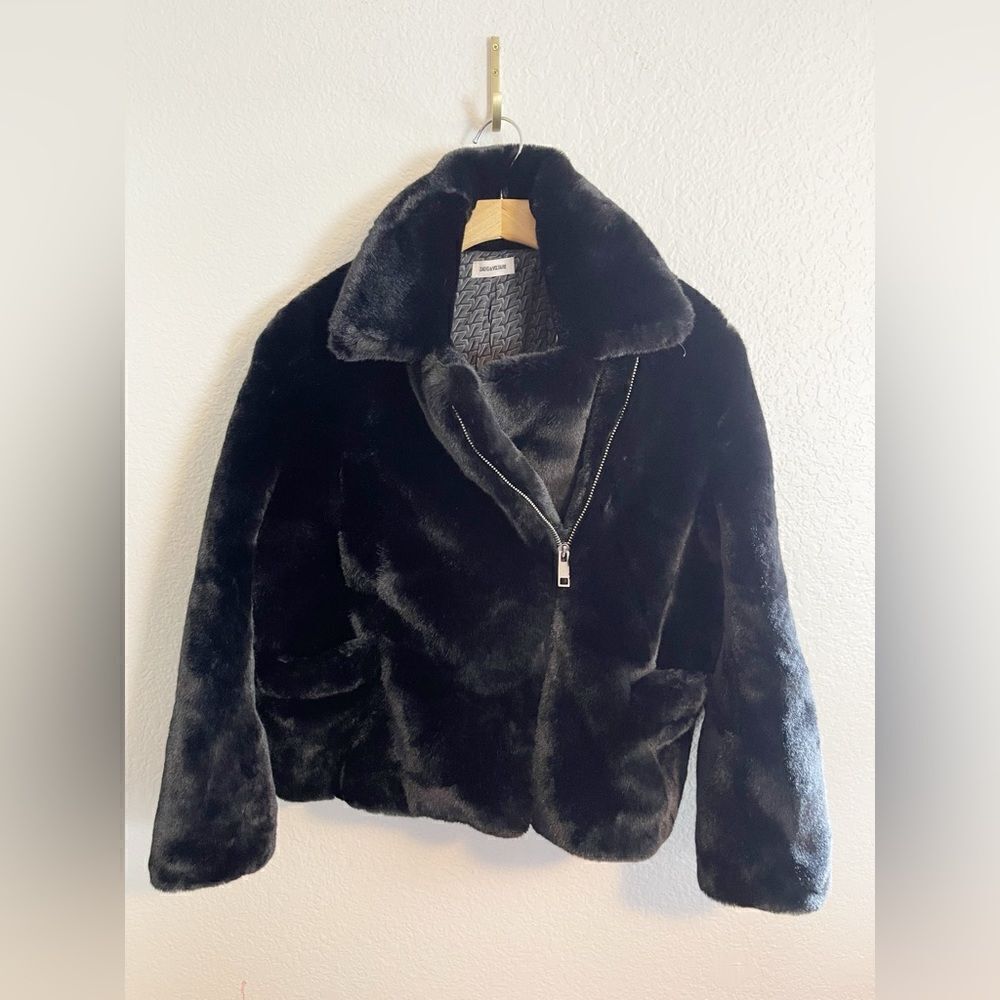 ZADIG & VOLTAIRE jacket BLACK FAUX MINK FUR COAT. Freeze color NWT. M/L - Picture 13 of 15